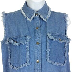 Vintage Pass Port Denim Chambray Sleeveless Shirt Small Distressed Frayed Style